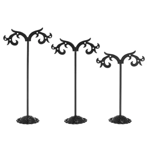Metal Earring Display Stand Three-Piece Set T-Shape And Umbrella Shape Ear Stud Holder Organizer Jewelry Showcase Counter