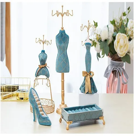 Metal Velvet Jewelry Display Stand Necklace Bracelet Earring Holder Ring Organizer Storage Rack For Home Retail