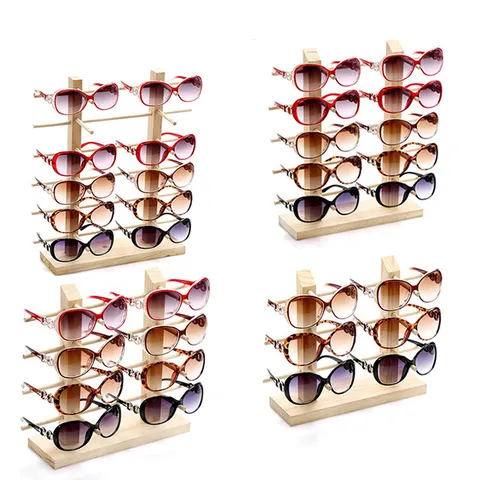 Solid Wood Glasses Display Stand Wooden Sunglasses Storage Rack Multi Layer Eyeglass Organizer Retail Shop Display Props