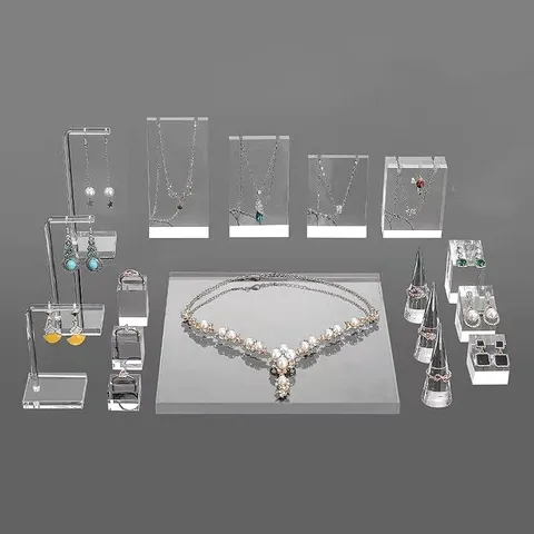 Transparent Acrylic Jewelry Display Stand Set Necklace Earring Ring Holder Organizer Showcase Clear Retail Display Props
