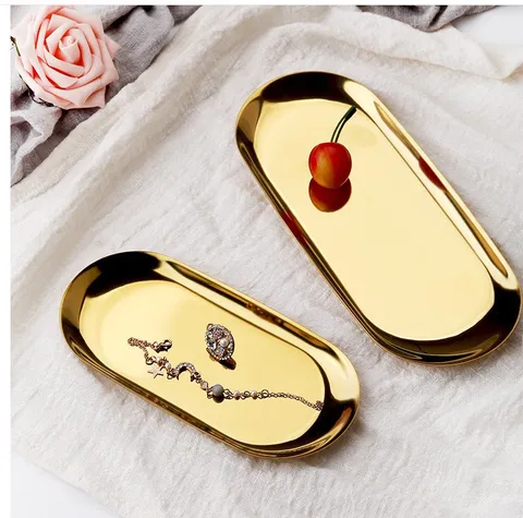 Nordic Stainless Steel Jewelry Tray Gold Silver Metal Decorative Tray Makeup Storage Dish For Home Decor