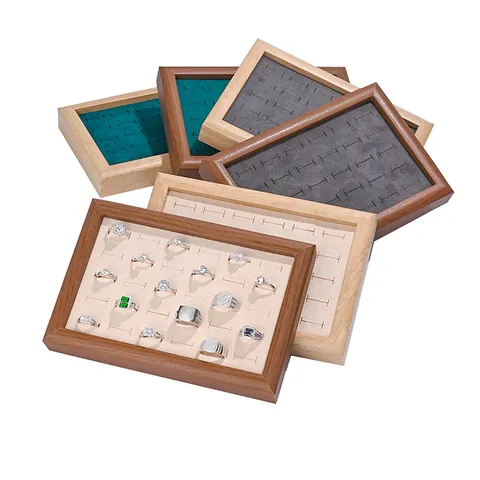 Solid Wood Jewelry Display Tray Nordic Style Walnut Wood Ring Earring Organizer Storage Showcase