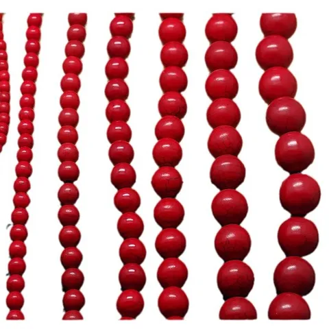 Red Cracked Synthetic Turquoise Round Loose Beads Matte Glossy Stone Beads For DIY Handmade Jewelry Making Accessories