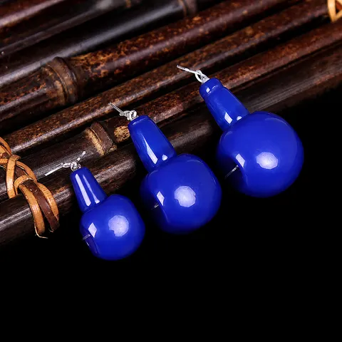 Style Tibétain Résine Bouddha Tête Trois Voies Calebasse Pendentif Bleu Foncé DIY Chapelet Perles Accessoire de Bijou