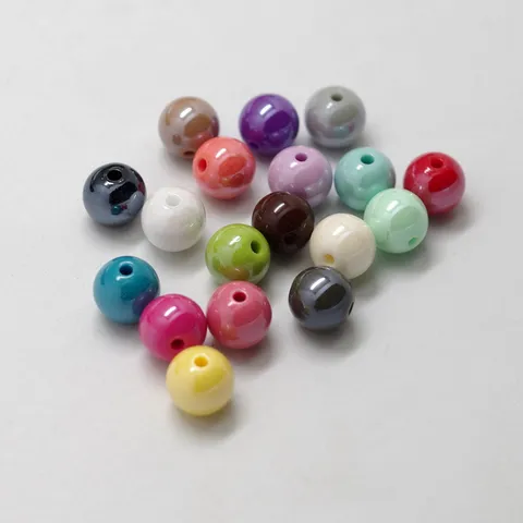 Cuentas Sueltas de Acrílico Plástico Colorido Electroplateadas Multitamaño Redondas Para Joyería DIY Manualidades