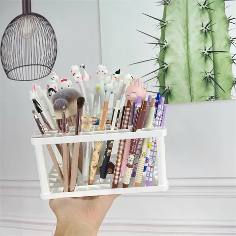 Kreativer Mehrlöchiger Plastik Schreibtisch Organizer Quadratischer Make-up Pinselhalter Stiftablage Stand