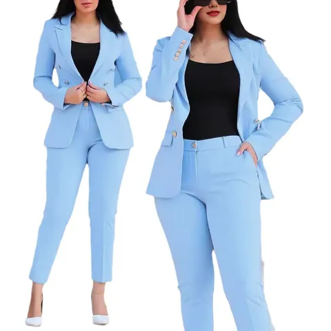 Women Top And Bottom Professional Business Office Suit Elegant Double Breasted Blazer With Pants Commuting Fashion Casual Outfit Polyester Spandex Work Wear