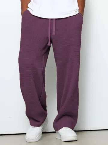 Herren Casual Waffelstrick Jogginghose Lose Passform Gerade Hose Mit Kordelzug Tägliche Sport Aktivbekleidung Hose