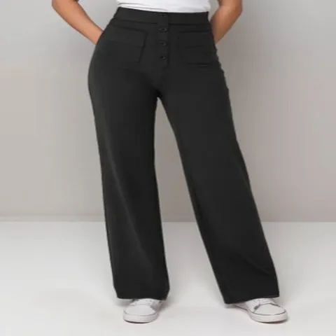 Women High Waist Straight Leg Pants Casual Multi Pocket Button Front Trousers Elastic Solid Color Fashion Office Trousers Bottoms