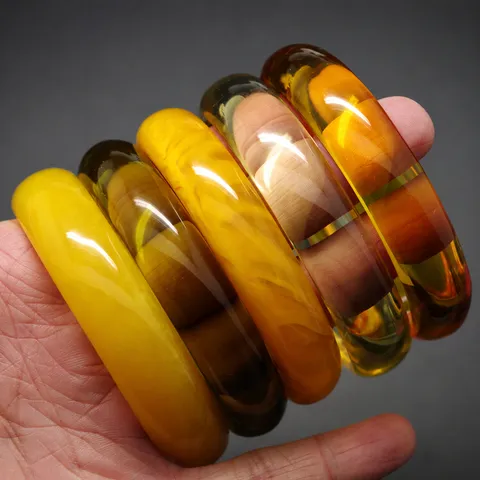 Women Synthetic Amber Beeswax Bangle Bracelet Resin Vintage Single Circle Open Bangles Fashion Jewelry Gift For Women