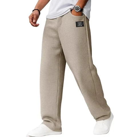 Herren Casual Waffelstrick Gerade Hosen Einzelfarbig Kordelzug Lockere Hose
