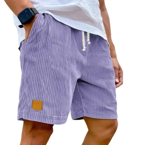 Men's Vintage Corduroy Casual Shorts Straight Fit Drawstring Summer Short Pants Fashion Solid Color Daily Wear