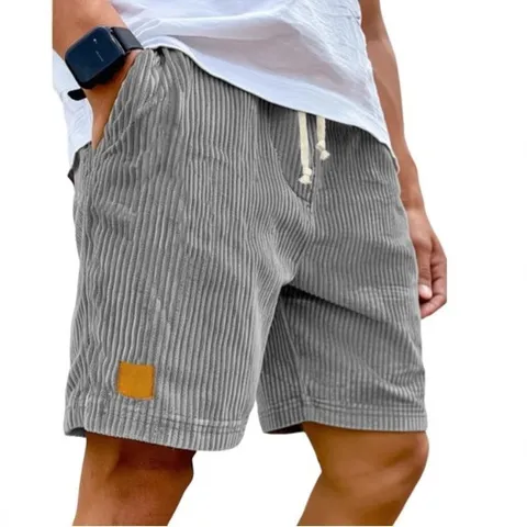Men's Vintage Corduroy Casual Shorts Straight Fit Drawstring Summer Short Pants Fashion Solid Color Daily Wear