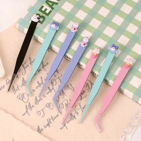 Pince à Épiler de Journal en Acier Inoxydable Mignon Animal de Dessin Animé Résine Charme Courbé Pointu DIY Scrapbook Artisanat