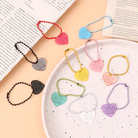 Metall Herz Eingebrannter Lack Schlüsselanhänger Anhänger Perlenkette Tasche Hängende Ornament Süße Mode Schlüsselring Für Frauen Schmuck Geschenk