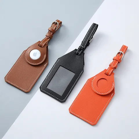 Fundas Protectoras de Cuero PU para Etiqueta de Equipaje Apple AirTag Localizador Antiperdida Maleta de Viaje ID con Hebilla de Metal