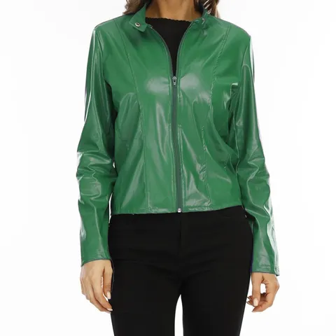 Damen Casual Kunstleder Jacket Langarm Revers Kurzmantel Herbst Oberbekleidung