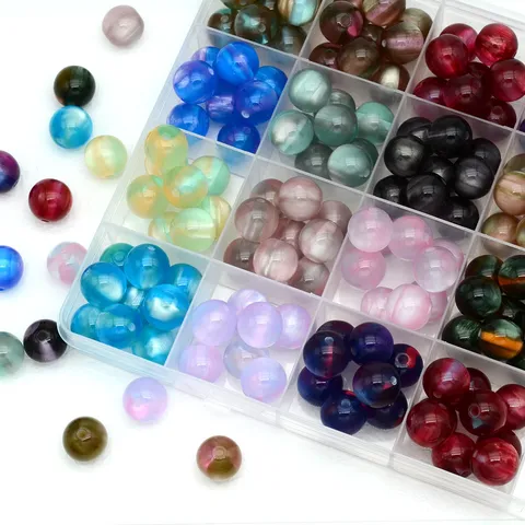 Perle Sfuse in Resina Occhio di Gatto Jelly da Sogno Perle Tonde Colorate per Creazione Gioielli Bracciale Telefono Borsa Ciondolo Fatto a Mano DIY