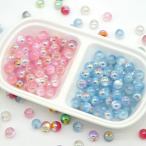 Perles Rondes en Résine Électroplaquées UV Colorées Effet Oeil de Chat Perles Vrac pour Bracelets DIY Chaînes de Téléphone Accessoires de Bijoux