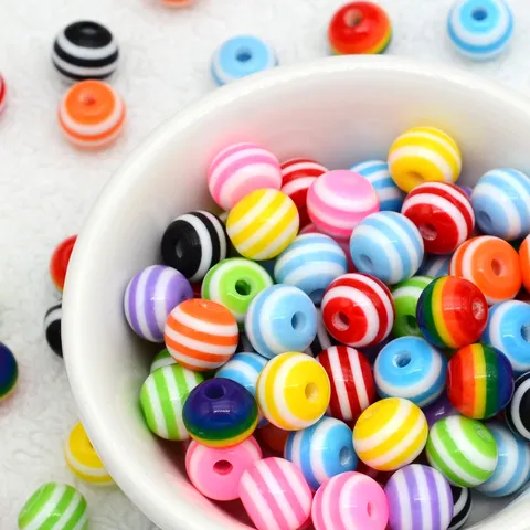 Perline Sfuse a Righe in Resina Fatte a Mano DIY Colori Vivaci Macaron Lollipop Perline per Catena Telefono Accessori Creazione Gioielli