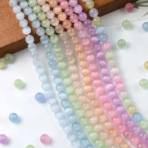 Perle Sciolte in Vetro Occhio di Gatto Macaron Perle Distanziatrici Tonde Colorate per Accessori per la Creazione di Gioielli con Braccialetti Collana DIY