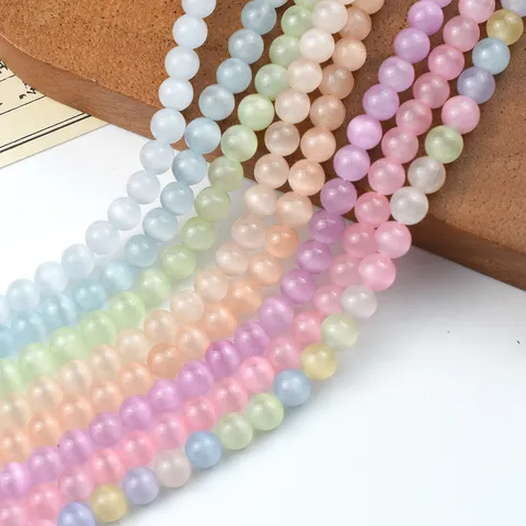 Perle Sciolte in Vetro Occhio di Gatto Macaron Perle Distanziatrici Tonde Colorate per Accessori per la Creazione di Gioielli con Braccialetti Collana DIY