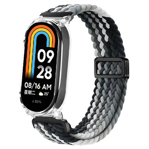 Bracelet à Boucle Magnétique en Nylon Tressé Avec Étui de Protection Transparent Pour Xiaomi Smart Band