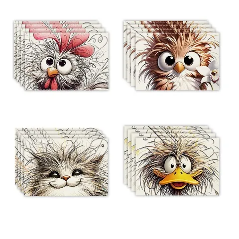 Abstract Animal Pattern Linen Placemat Cartoon Owl Rooster Printed Dining Table Mat Heat Resistant Insulation Coaster Pad Home Restaurant Decoration
