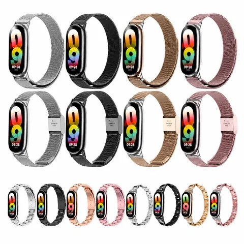 Correa de Reloj Inteligente de Acero Inoxidable Milanesa Hebilla Magnética 3 Cuentas Strass Para Rastreador de Actividad