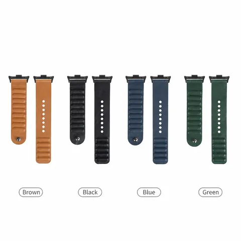 Bracelet de Montre en Cuir Magnétique Motif Vague Sangle de Remplacement Avec Connecteur Métal pour Smartwatch