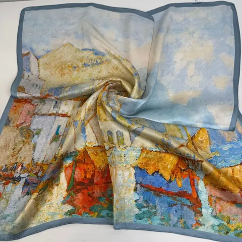 Dames Moerbei Zijde Vierkante Sjaal Artistieke Bloemenprint Veelzijdig Elegante Halsdoek