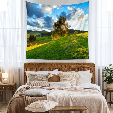 Nature Landscape Polyester Wall Hanging Tapestry Beautiful Scenery Print Backdrop For Living Room Bedroom Room Decor