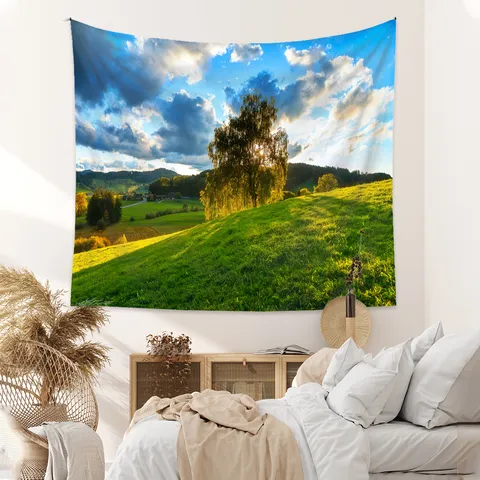 Nature Landscape Polyester Wall Hanging Tapestry Beautiful Scenery Print Backdrop For Living Room Bedroom Room Decor