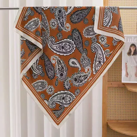 Dames Mode Paisleydruk Satijn Vierkante Sjaal Lichte Hoofdband Veelzijdige Casual Halsdoek