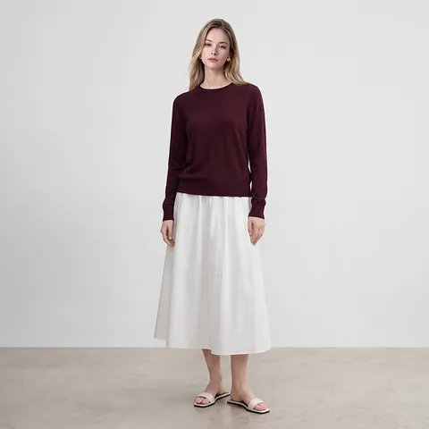 Damen Casual Langarm Rundhals Reine Wolle Pullover Pullover Einzelfarbig Basic Strickware Herbst Winter Mode