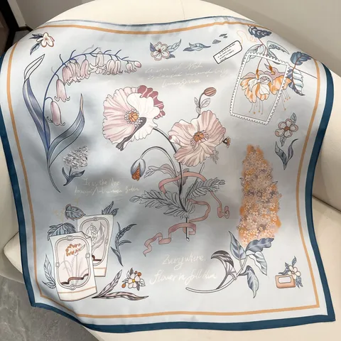 Vrouwen Moerbeizijde Vierkante Sjaal Luxe Designer Stijl Bloemen Print Hals Sjaal Mode Zijden Hoofdsjaals Voor Dames