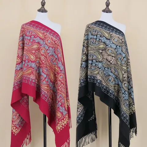 Dames Mode Imitatie Kasjmier Sjaal Paisley Geborduurd Winter Warm Kwastje Sjaal Lange Hals Sjaal Reizen Wrap Accessoires