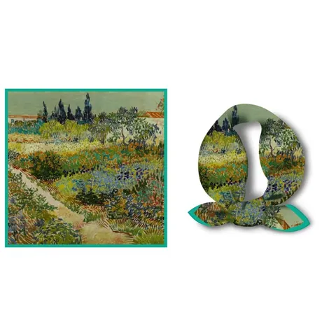 Dames Mode Sjaal Vintage Olieschilderij Print Vierkante Nek Sjaal Lichte Polyester Sjaal Voor Vier Seizoenen