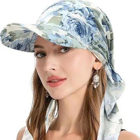 Dames Zonbescherming Hoed Zomer Outdoor Zonnevizier Lichtgewicht Bloemenprint Sjaal Hoed Mode Hoofddeksel