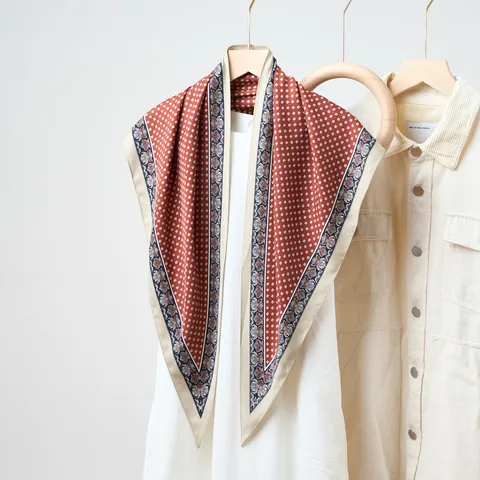 Women Fashion Satin Triangle Scarf Paisley Polka Dot Print Shawl Elegant Neckerchief Hair Band Retro Head Scarf