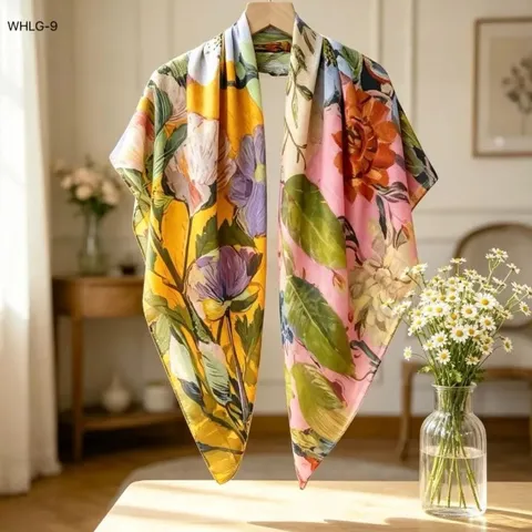 Donne Moda Misto Cotone-Seta Foulard Quadrato Vintage Floreale Stampato Grande Scialle Elegante Quotidiano Protezione Solare