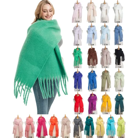 Dames Winter Effen Kleur Bouclé Garen Sjaal Zacht Warme Kwast Lange Sjaals Casual Mode Dagelijkse Nek Wrap Accessoires