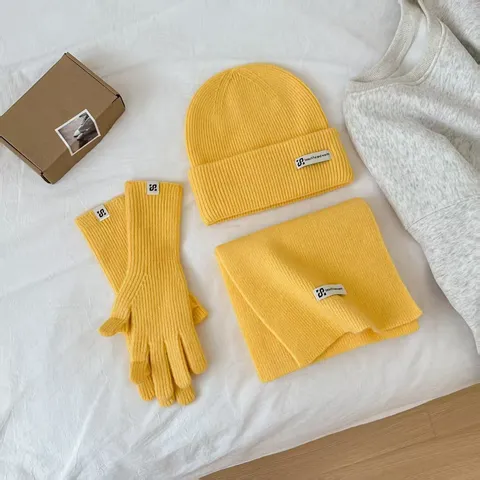 Vrouwen Winter Warm Gebreide Muts Sjaal En Handschoenen Kaschmirachtig Verdikt Pluche Koud Weer Casual Outfit