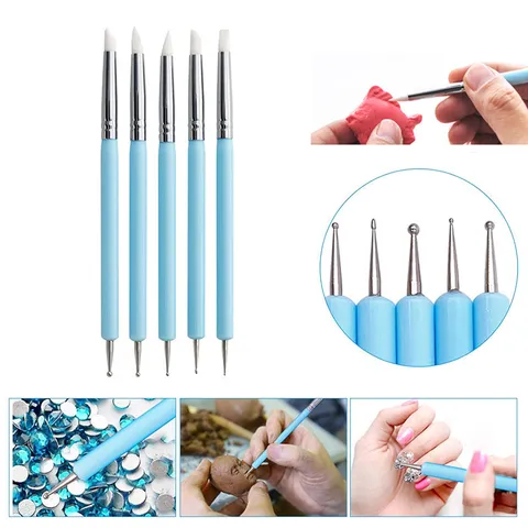 Silicone Clay Sculpting Tools Dotting Pens Pottery Cake Decorating Nail Art Carving Shaping Pen Blue
