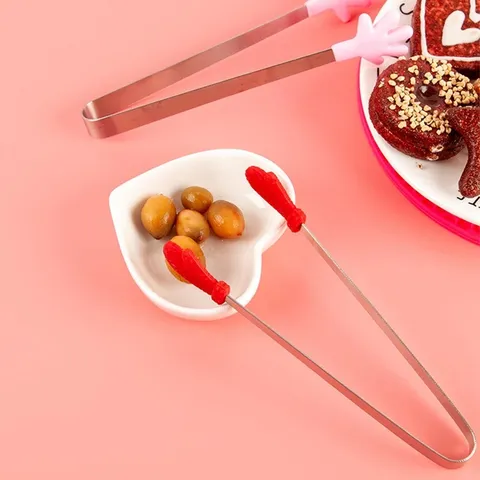 Mini Pinces Alimentaires en Acier Inoxydable Avec Tête en Silicone Jolie Coquille Cœur Fleur Forme Paume Glace Sucre Cuisine Outil