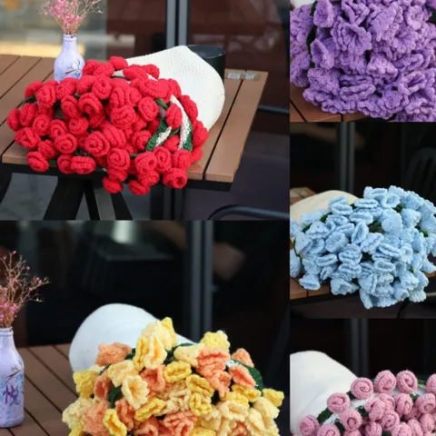 Handmade Knitted Rose Flower Shawl Blanket Women Crochet Floral Wrap Faux Cashmere Scarf Cozy Warm Gift