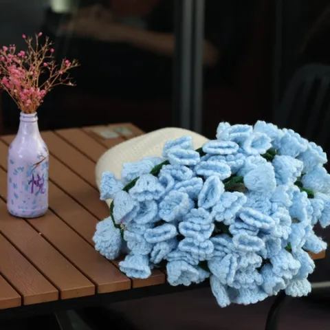 Handmade Knitted Rose Flower Shawl Blanket Women Crochet Floral Wrap Faux Cashmere Scarf Cozy Warm Gift