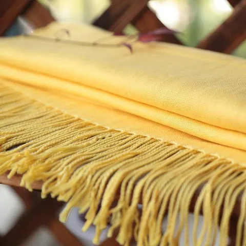 Bufanda de Borlas de Mezcla de Algodón Color Sólido Amarillo Brillante Faja de Oración Accesorio Ceremonial
