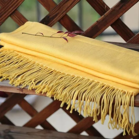 Bufanda de Borlas de Mezcla de Algodón Color Sólido Amarillo Brillante Faja de Oración Accesorio Ceremonial