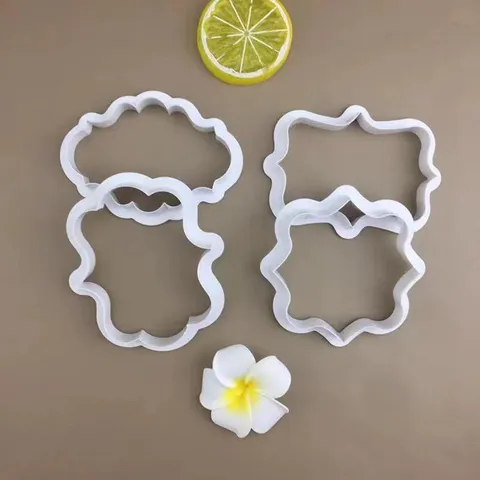 Plastic Cookie Cutters Nameplate Picture Frame Fondant Mold Set For DIY Pastry Baking Cake Decorating